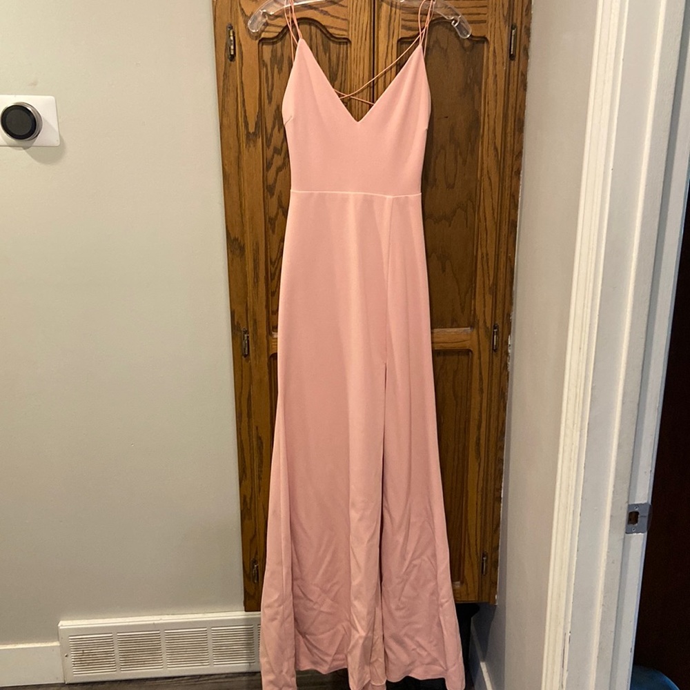 windsor pink strappy open back prom dress